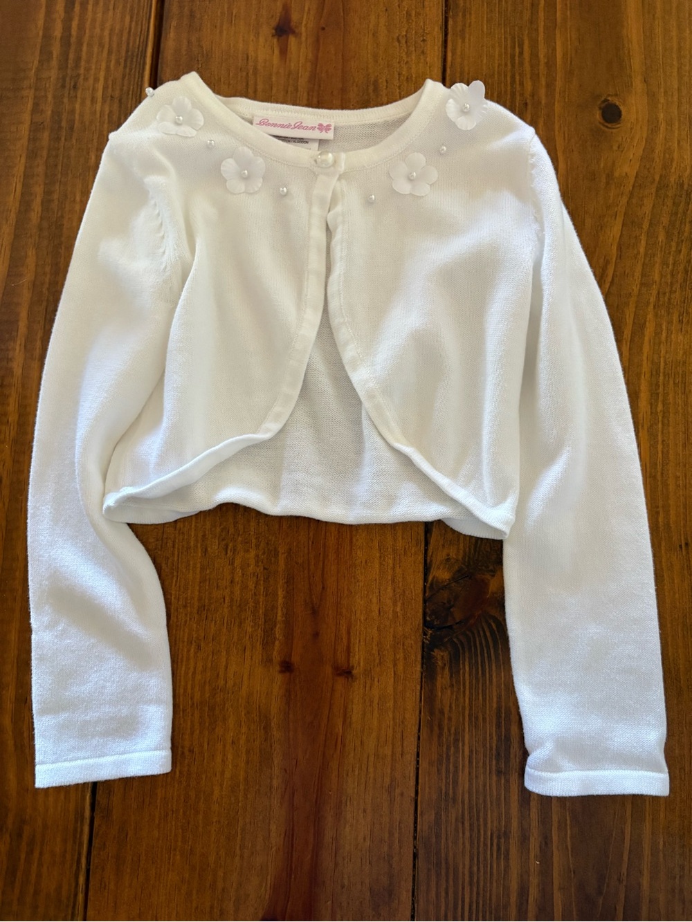 Bonnie Jean White Floral Appliqué Girls Bolero Cardigan